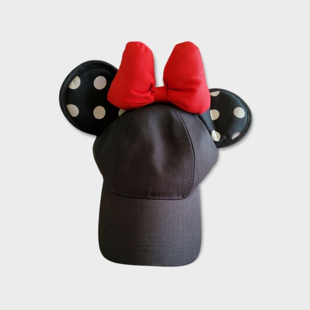 Disney Parks Baseball Adult Cap Hat Black Minnie Mouse Ears Polka Dot Red Bow